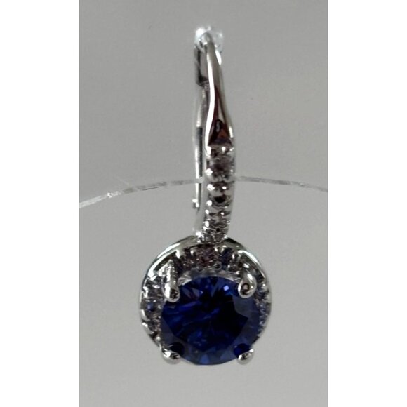 Silver Blue CZ Sapphire & CZ Halo Leverback Earrings - Picture 1 of 4